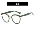 Retro oversized groene en gouden ronde cat-eye bril met blauw licht filter, SKU C8 - TR90 + Blauw Licht Filter Lens / Donkergroen (C8)