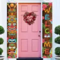 Tropical Hawaiian Porch Banners Tiki Totem Welcome Hanging Signs Summer Beach Party Door Decor - 30x150cm