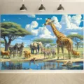 Toile de fond photographie animaux de la jungle avec girafe et éléphant pour enfants - Style Thème Animaux de la Jungle (SBJ-004) / 95x75cm