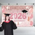Rose gold glitter 2026 graduation backdrop banner for party photography decorations - Pink Graduation Theme Backdrop (SBJ-005) / 95x75cm
