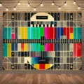 Sfondo fotografico vintage con test pattern TV e barre colorate retrò studio - 95x75cm