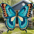 Large blue butterfly shaped backdrop banner for outdoor garden party and photo prop - Butterfly Shape Style 4 (SYX-004) / 180x160