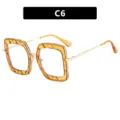 Fashionable square large frame anti-blue light glasses with amber TR90 frame and gold arms - Champagne