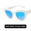 Gafas de sol ojo de gato vintage con montura blanca y lentes de espejo azul hielo - Montura Blanca Lente Azul Hielo