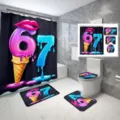 4-piece bathroom shower curtain and mat set with creative number 67 ice cream design - Single Shower Curtain 90x180cm / Creative Ice Cream Pink (YL-001)