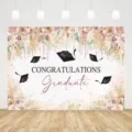 Pink floral graduation party photography backdrop with "Congratulations Graduate" text - Pink Graduation Style (SBJ-002) / 95x75cm / Pink