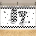 Birthday party photography backdrop black and white checkered banner for kids decoration - Combination 2 / 95x75cm