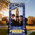 Graduation photo booth frame banner with 'Class of 2026' and 'Congrats GRAD' gold text - Blue Style (SYX-002) / 180x90cm / Blue