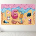 Birthday photography background banner with donut ice cream and baseball theme for kids party. - Combination 3 / 95x75cm