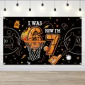 Basketball themed backdrop for 7th birthday party with 'I WAS 6 NOW I'M 7' graphic print - SBJ-002 / 95x75cm
