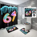 4-piece bathroom shower curtain set featuring donut and ice cream digital print design - Single Shower Curtain 90x180cm / Cartoon Donut (YL-003)