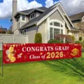 Striscione di laurea 2026 festa decorazione all aperto sfondo rosso oro per esterni - Stile SHF-004 / 30x120cm (Con Occhielli e Corda)