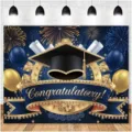 Festive graduation backdrop featuring black doctoral cap and golden fireworks for 2026 parties - SBJ-004 Style (CG-1991515) / 95x75cm