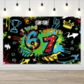 Colorful graffiti 7th birthday backdrop with I Was 6 Now I'm 7 text for photography - Graffiti Style (SBJ-004) / 95x75cm