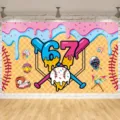 Birthday photography backdrop polyester fabric for kids party decoration sweet ice cream theme - Combination 1 / 95x75cm