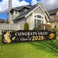 Banner di laurea per decorazioni festa, insegna nera e oro classe 2026 per esterni. - Stile SHF-005 / 30x120cm (Con Occhielli e Corda)
