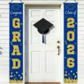 Μπλε και χρυσά πανό αποφοίτησης Class of 2026 για τη διακόσμηση της μπροστινής πόρτας - Μπλε Χρυσό Στυλ(SDL-002) / 30x150cm