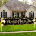 Bannière de jardin pour diplôme avec texte noir et or 'We Are So Proud Of You' - Style Fiers De Toi (SHF-003) / 30x120cm