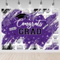 Purple and white graduation backdrop with academic cap and fireworks design. - SBJ-005 / 95x75cm