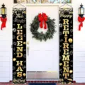 Elegant black and gold retirement porch banners for outdoor home party decorations - 30x180cm