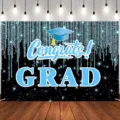 Graduation photography backdrop with blue Congrats Grad text and glitter - Graduation Theme 2 (SBJ-002) / 95x75cm