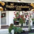 Black and gold Happy Graduation 2026 banner for outdoor garden decoration - Happy Graduation 2026 Style (SHF-005)