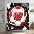 Duschvorhang im Fußball-Design in Rot und Schwarz mit der Nummer 67 für das Badezimmer - Fußball Sport Nummer 67 (YL-010) / Einzelner Duschvorhang 90x180cm