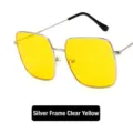 Retro square silver metal frame sunglasses with vibrant yellow transparent lenses - As Shown / Silver Frame Transparent Yellow