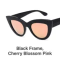 Vintage-inspired cat-eye sunglasses featuring a black frame and cherry pink lenses - Black Frame Cherry Pink