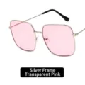 Trendy retro square metal sunglasses with silver frame and transparent pink lenses - As Shown / Silver Frame Transparent Pink