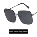 Classic oversized square metal sunglasses featuring a black frame and dark grey lenses - As Shown / Black Frame Grey Lens