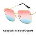 Square oversized metal sunglasses with gold frame and pink-blue gradient lenses - As Shown / Gold Frame Red to Blue Gradient