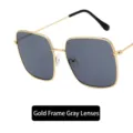 Fashionable retro oversized square metal sunglasses with gold frame and grey lenses - As Shown / Gold Frame Grey Lens