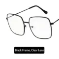 Trendy oversized retro square metal glasses featuring a black frame and clear lenses - As Shown / Black Frame Clear Lens