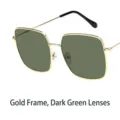 Square oversized metal sunglasses with gold frame and dark green lenses - As Shown / Gold Frame Dark Green Lens