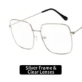 Fashionable oversized retro square silver metal frame glasses with clear lenses - As Shown / Silver Frame Clear Lens