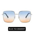 Stylish square metal sunglasses with gradient blue to tea lenses for a trendy look. - As Shown / Blue To Brown Gradient