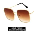 Retro square metal sunglasses with gold frame and brown gradient lenses - As Shown / Gold Frame Gradient Tea Lens