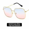 Oversized square metal sunglasses with gold frame and blue-pink gradient lenses - As Shown / Gold Frame Blue-Pink Gradient Lens