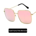 Retro oversized square sunglasses with gold metal frame and pink mirrored lenses - As Shown / Gold Frame Pink Mirror
