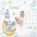 Baby monthly milestone blanket with cute star moon elephant design for infant growth tracking. - 91x102cm (Peach Skin) / Rainbow