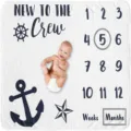 Nautical theme baby milestone blanket with anchor and star for monthly photos. - 91x102cm / Nautical Crew (SMT-001)