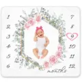 Baby monthly milestone blanket with floral wreath and numbers 1-12 for photography - 91x102cm (Polyester) / Pink Rose Wreath (SMT-001)