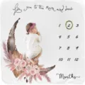 Soft baby milestone blanket with pink moon and floral design for monthly photos - Pink Moon Floral (SMT-001) / 91x102cm