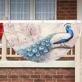 Vintage peacock and flower themed decorative fan flag for garden fence and yard - Flat Style / 37.5x75cm Size