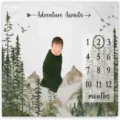 Forest adventure baby milestone blanket with pine trees and mountain print design - Forest Adventure (SMT-001) / 91x102cm