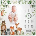 Jungle animal themed baby milestone blanket for monthly growth photography sessions - 91x102cm / Watercolor Woodland Animals (SMT-004)