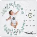 Baby monthly milestone blanket with greenery wreath and 1-12 months for newborn photography - 91x102cm (Polyester) / Green Leafy Wreath (SMT-004)