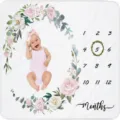 Baby Monat Meilenstein Decke mit Blumenkranz und Zahlen 1-12 für Fotoshootings - Pink Rose and White Flower Wreath (SMT-005)
