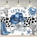 Disco-Cowboy-Mädchen Fotohintergrund mit glitzernden blauen Stiefeln Hut und Kuhprint - 95x75cm